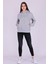 Gri Basic Oversize Kadın Kapüşonlu Hoodie 3 Iplik Sweatshirt 2