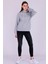Gri Basic Oversize Kadın Kapüşonlu Hoodie 3 Iplik Sweatshirt 3