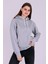 Gri Basic Oversize Kadın Kapüşonlu Hoodie 3 Iplik Sweatshirt 5