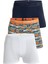 3'lü Erkek Çok Renkli Pamuklu Likralı Boxer (Beyaz Lacivert Shark) 1