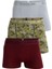 Erkek Çok Renkli 3'lü Likralı Pamuklu Boxer (Bordo Gri Tılsım) 1