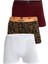 Erkek Çok Renkli 3'lü Likralı Pamuklu Boxer (Beyaz Bordo Geometrik) 1