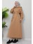 Şardonlu Cepli Elbise Sütlükahve 3