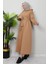Şardonlu Cepli Elbise Sütlükahve 4