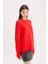 Oversize Geniş Kalıp Bisiklet Yaka Basic Düz Kırmızı Triko Kazak D9518AX24WN 4