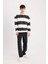 Boxy Fit Bisiklet Yaka Çizgili Dokuma Etiketli Sweatshirt A9066AX24AU 2