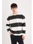 Boxy Fit Bisiklet Yaka Çizgili Dokuma Etiketli Sweatshirt A9066AX24AU 3