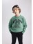 Erkek Çocuk Yeşil Regular Fit Düz Kesim Basic Düz Kapüşonlu Sweatshirt B7822A8NS 3