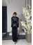 G1212 Drape Detaylı Kadife Elbise Siyah 2