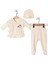 Kız Bebek Ekru Kanaviçe Çicek Nakışlı Fırfırlı Bereli Patikli 3'lü Takım 1