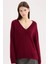 Oversize Geniş Kalıp V Yaka Basic Düz Bordo Triko Kazak A3264AX24CW 1
