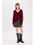 Oversize Geniş Kalıp V Yaka Basic Düz Bordo Triko Kazak A3264AX24CW 2