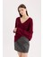 Oversize Geniş Kalıp V Yaka Basic Düz Bordo Triko Kazak A3264AX24CW 4