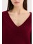 Oversize Geniş Kalıp V Yaka Basic Düz Bordo Triko Kazak A3264AX24CW 5
