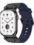 Watch 44MM Uyumlu Zore - KRD-101 Titanyum Metal Başlıklı Silikon Kordon-Siyah-Mavi 1
