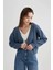 Kadın Mavi Regular Fit Düz Kesim V Yaka Basic Düz Akrilik Hırka B7867AXNS 1