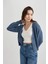 Kadın Mavi Regular Fit Düz Kesim V Yaka Basic Düz Akrilik Hırka B7867AXNS 4