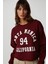 Jaelyn Kadın Uzun Kollu Yuvarlak Yaka Önü Baskılı Düşük Omuz Kısa Bordo Sweatshirt 1