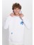 Unisex Oversize Geniş Kesim Pamuklu Yumuşak Dokulu İçi Polarlı Baskılı Beyaz Kapüşonlu Sweatshirt 1