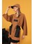 Petek Kumaş Garnili Oversize Kadın Sweat-Camel 2