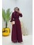 Kadın Bordo Kuşaklı Gül Detaylı Salaş Tulum DPNMS003 3