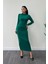 Jarse Kumaş Büzgülü Kalem Elbise - Zümrüt Yeşil 2