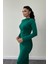 Jarse Kumaş Büzgülü Kalem Elbise - Zümrüt Yeşil 3