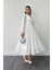 Şifon Kumaş Kemer Detaylı Midi Elbise - Beyaz 2