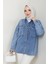 Kadın Oversize Mavi Denim Kot Gömlek Ceket -PMK374 3