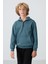 Erkek Çocuk Kapüşonlu Pamuklu Fermuar Yaka Yumuşak Dokulu Nakışlı Sweatshirt 11244 Orman Yeşili 1