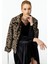 Leopar Desenli Peluş Mont Camel 2