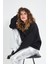 Siyah Bisiklet Yaka Kadın No Fear Ön ve Baskılı Oversize Sweatshirt 2