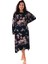 Kadın Lacivert Çiçek Desenli Elbiseli Sabahlık Takım 1