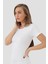 Kadın Beyaz Tişört Kısa Kollu Fanila %100 Pamuklu Ribana 4