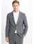 Slim Fit Dar Kesim Kırlangıç Yaka Çizgili Kapak Cepli Esnek Koyu Gri Takım Elbise 1