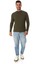 Erkek Dik Yaka Slim Fit Pamuk Likra Tişört-Haki 2