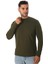 Erkek Dik Yaka Slim Fit Pamuk Likra Tişört-Haki 1