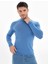 Erkek Dik Yaka Slim Fit Pamuk Likra Tişört-Koyu Mavi 4
