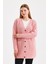 Kadın Düğmeli Oversize Cepli Uzun Pembe Triko Hırka 3
