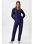 Kadın Nora Premium Lacivert Kalp Desen Süet Doku Düğmeli Yılbaşı Pijama Takımı 1