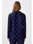 Kadın Nora Premium Lacivert Kalp Desen Süet Doku Düğmeli Yılbaşı Pijama Takımı 5