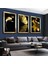 Altın Renk Çiçek Kelebek Modern Gold Pleksi Kenar 3'lü Mdf Tablo Seti 1