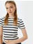 Basic Çizgili Bisiklet Yaka Kısa Kollu Kaşkorse Slim Fit T-Shirt 1