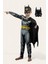 Batman Kaslı Çocuk Kostümü 2 Maskeli Siyah Pelerinli Maskeli Süper Kahraman Kaslı Kostümü 2