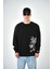 Erkek Palmiye Desenli Baskılı Bisiklet Yaka Oversize Sweatshirt 2