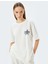 Oversize Arkası Baskılı Sloganlı Bisiklet Yaka Kısa Kollu T-Shirt 1