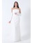 Beyaz Drapeli Düğme Detaylı Uzun Abiye 9705361.15 1