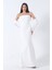 Beyaz Drapeli Düğme Detaylı Uzun Abiye 9705361.15 3