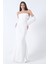 Beyaz Drapeli Düğme Detaylı Uzun Abiye 9705361.15 4