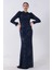 Lacivert Pul Payetli ve Tüy Detaylı Tesettür Abiye 6502490.02 2